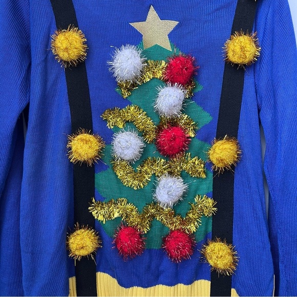 Tipsy Elves Ugly Christmas Tree Sweater with Suspenders Size Large - Picture 2 of 9
